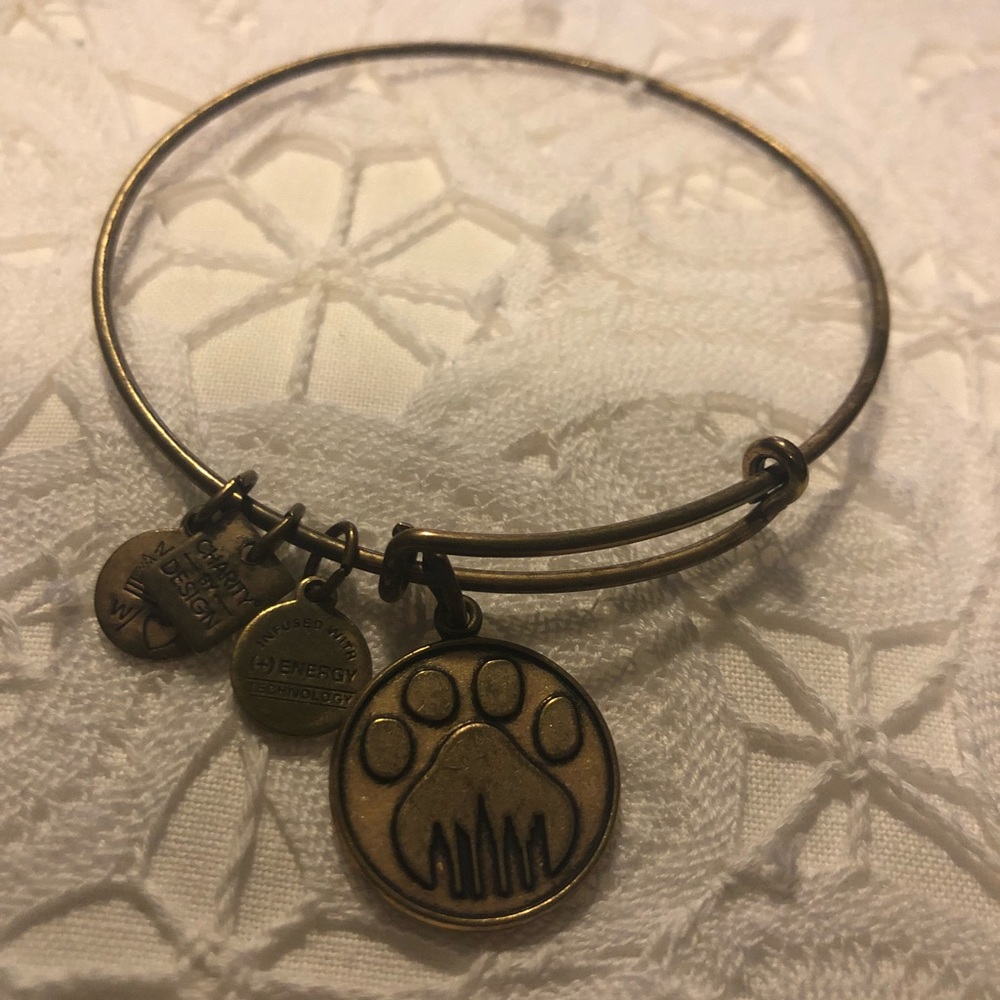 Alex and Ani gold paw print bracelet.